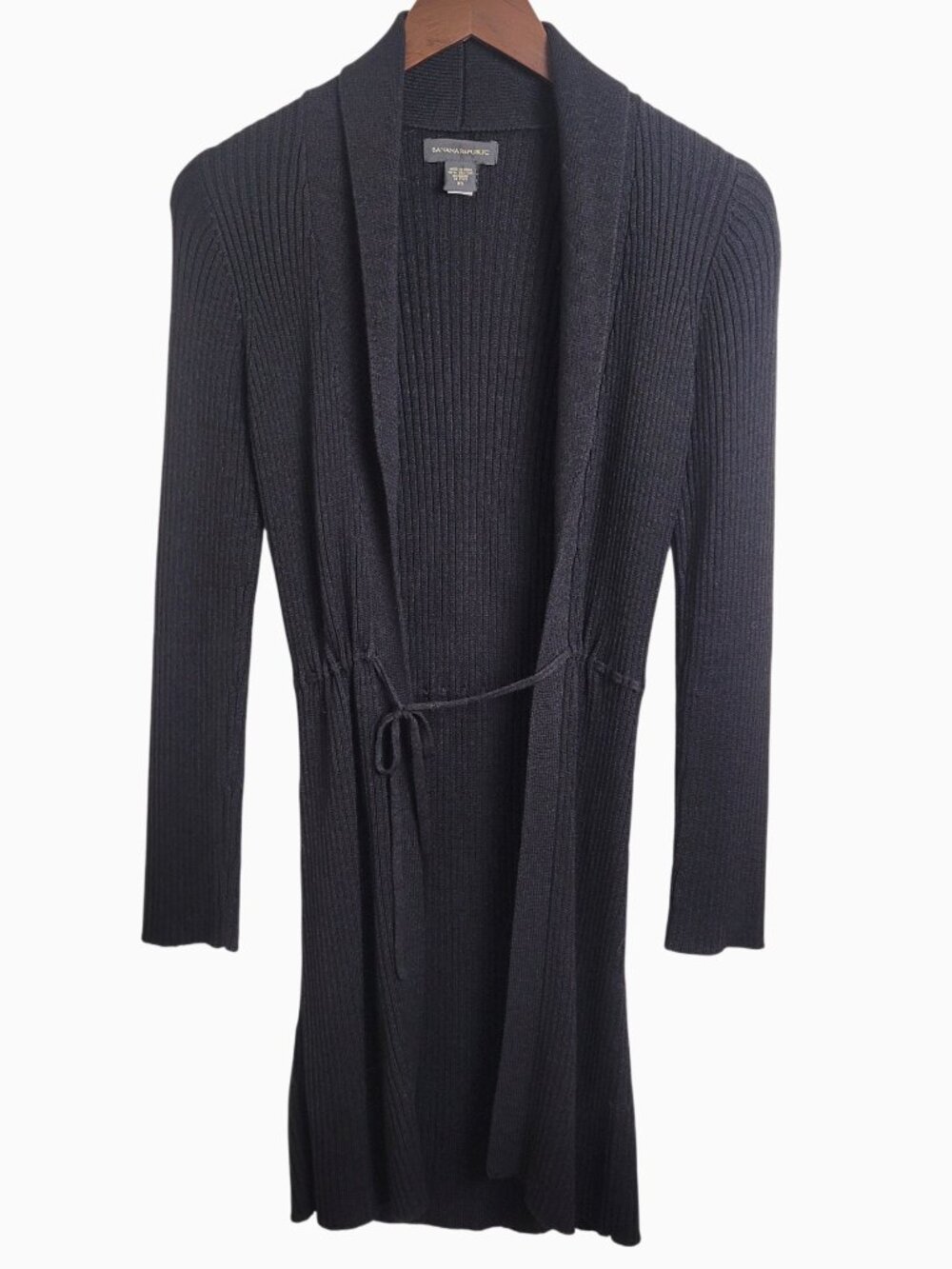 2002 Banana Republic 100% Silk Black Ribbed Duster Cardigan Sweater XS